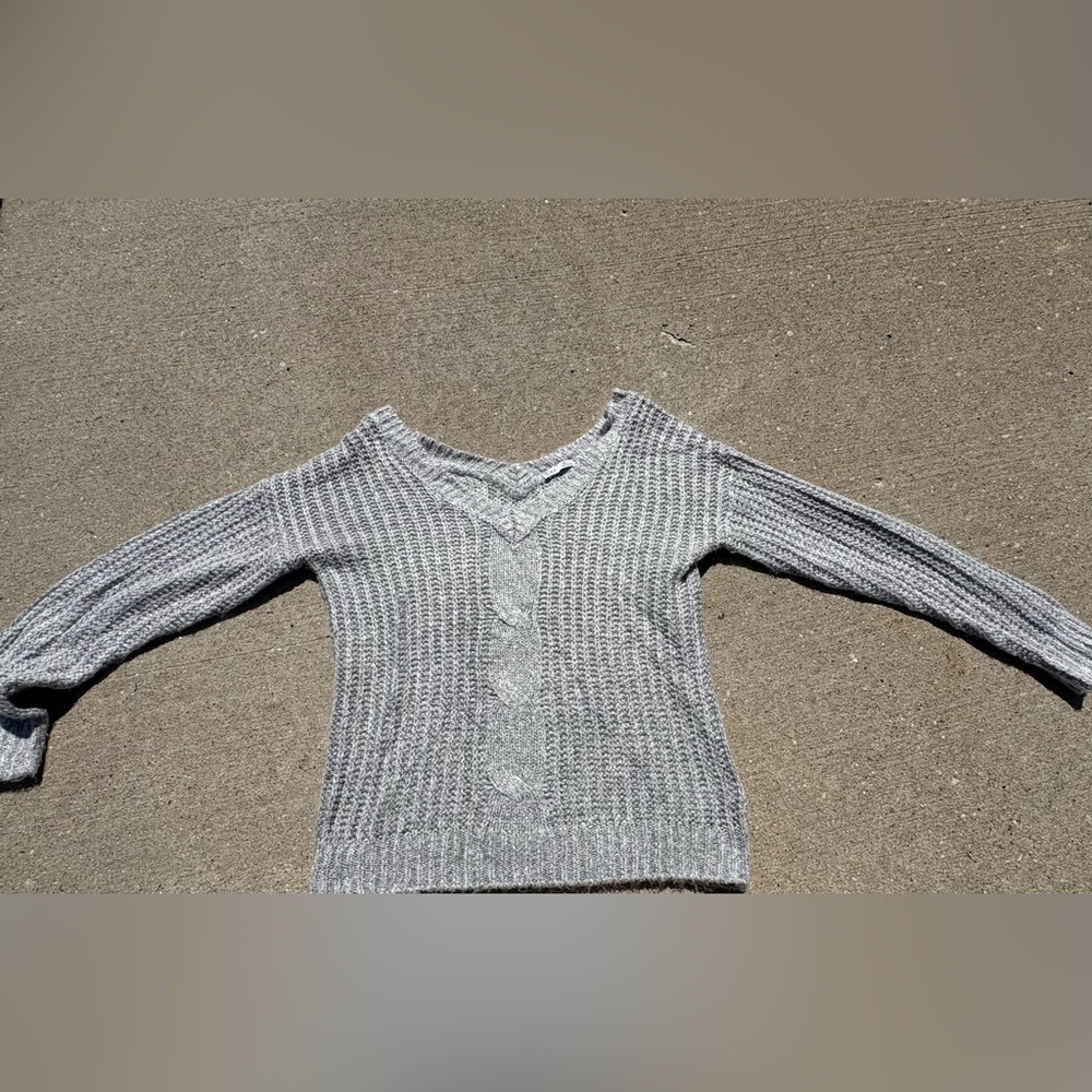 Dex | Women's | V-Neck | Gray | Cable Knit | Sweater | Size S | 100%Acrylic